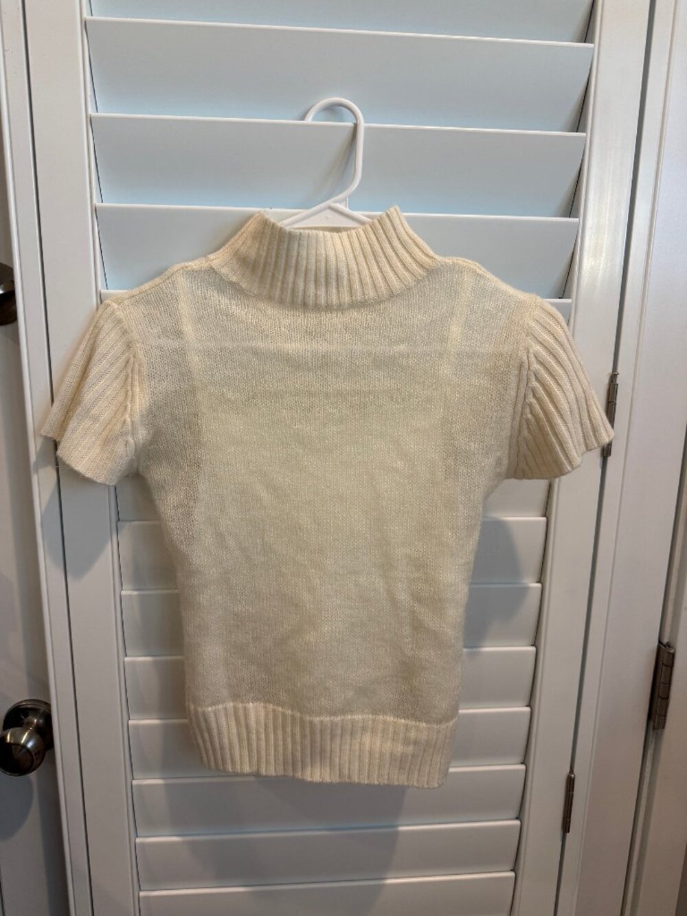 Cream Jrs (Size XS) Cap Sleeve Sweater - Sheer, lined with 100% nylon tank